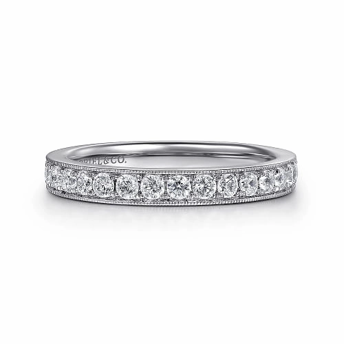 Anniversary Present Padua - 14K White Gold Micro Pave Channel Diamond Wedding Band with Milgrain - 0.5ct