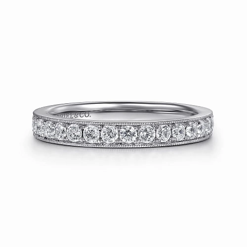 Precious Gifts Padua - 14K White Gold Micro Pave Channel Diamond Wedding Band with Milgrain - 0.5ct