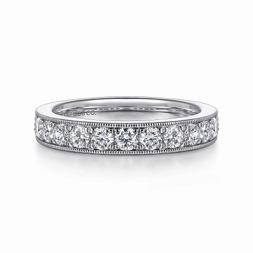 Padua - 14K White Gold Micro Pave Set Diamond Wedding Band with Milgrain - 0.95ct Casual Design