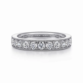 Padua - 14K White Gold Micro Pave Set Diamond Wedding Band with Milgrain - 0.95ct Casual Design