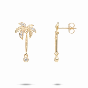 Elegant Outline Paradise Palms - Palm Tree Earrings in Gold with Diamonds - 24mm