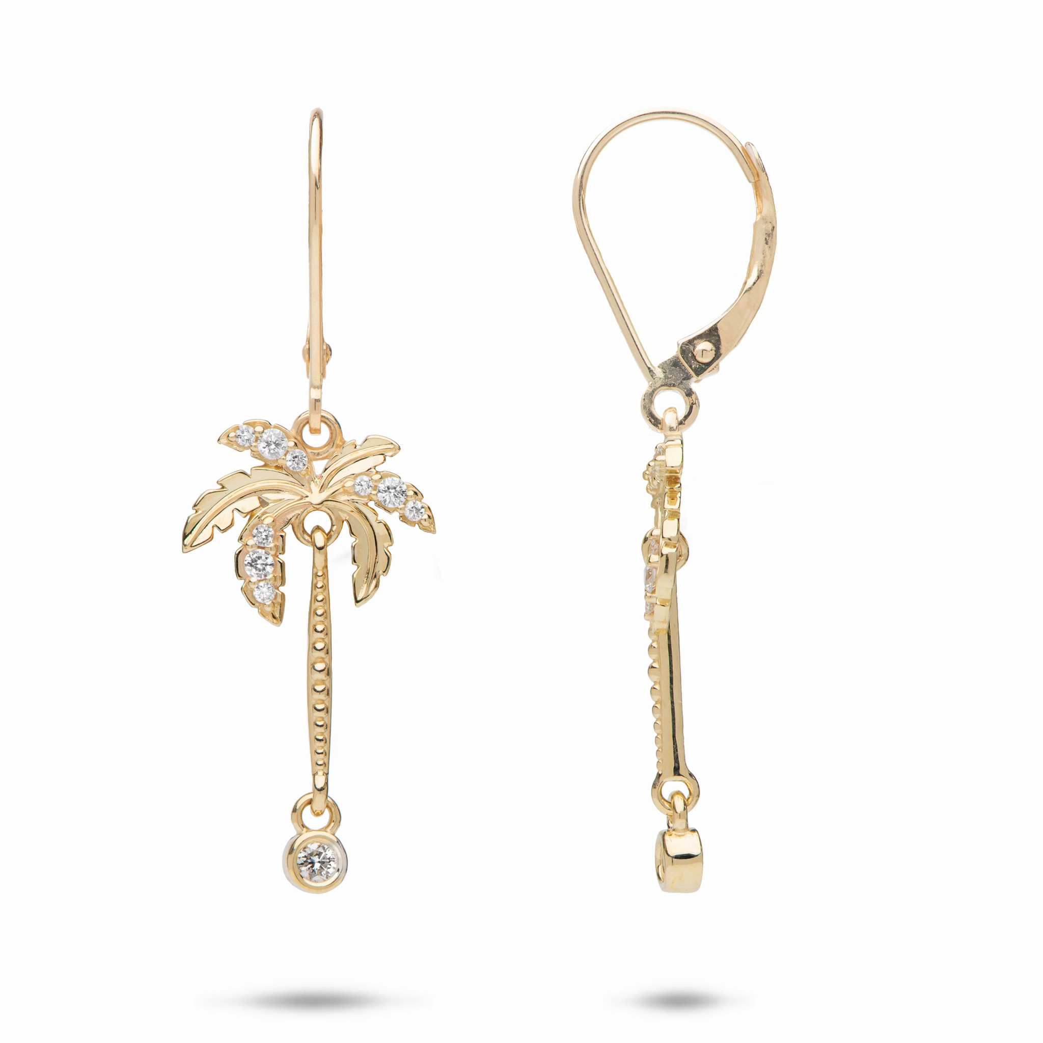 Paradise Palms - Palm Tree Earrings in Gold with Diamonds - 24mm Classic Fashion Timeless Gem