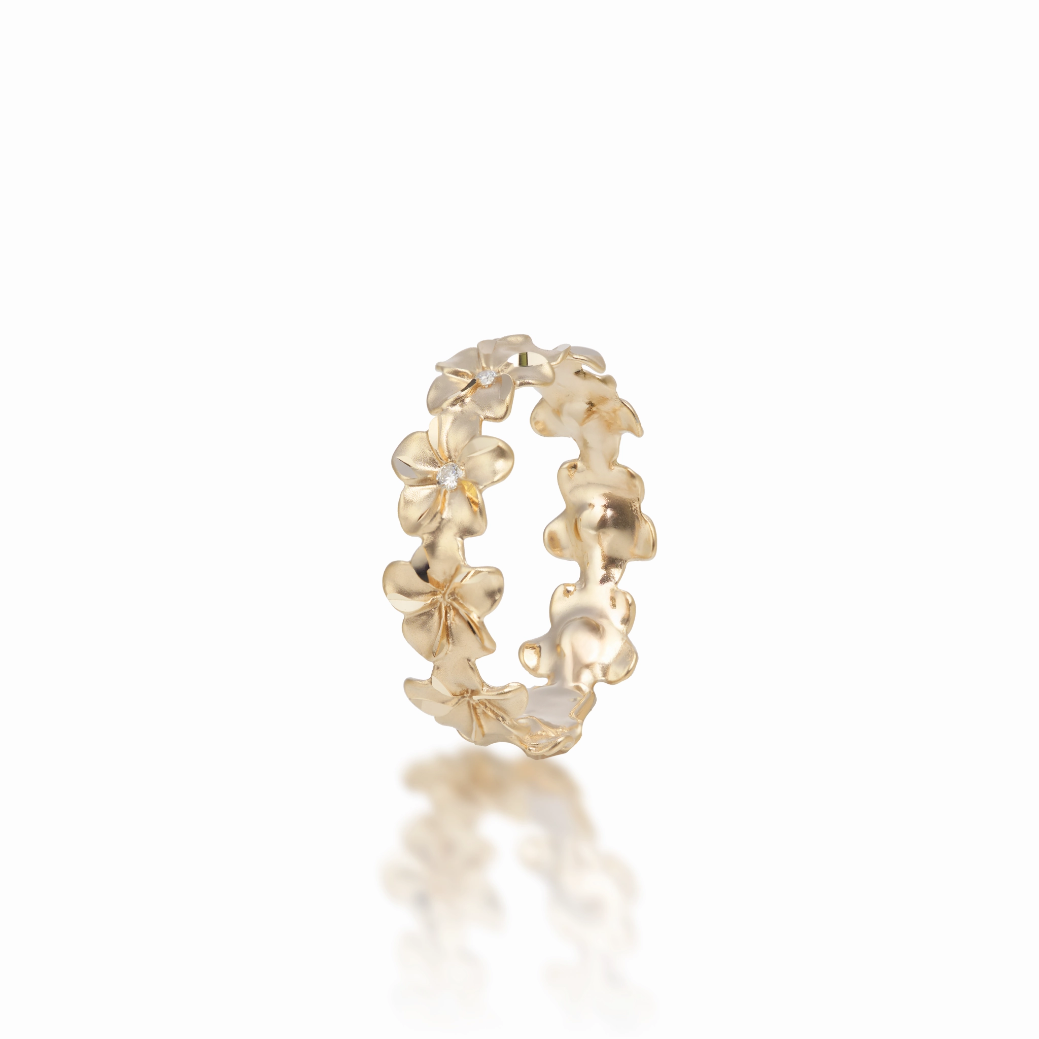 Plumeria Eternity Ring in Gold with Diamonds- 6mm Formal Layer Casual Outfit