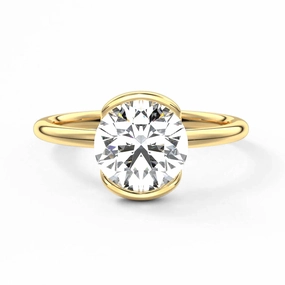 Layered Accent Half Bezel Moissanite Round Cut Engagement Ring