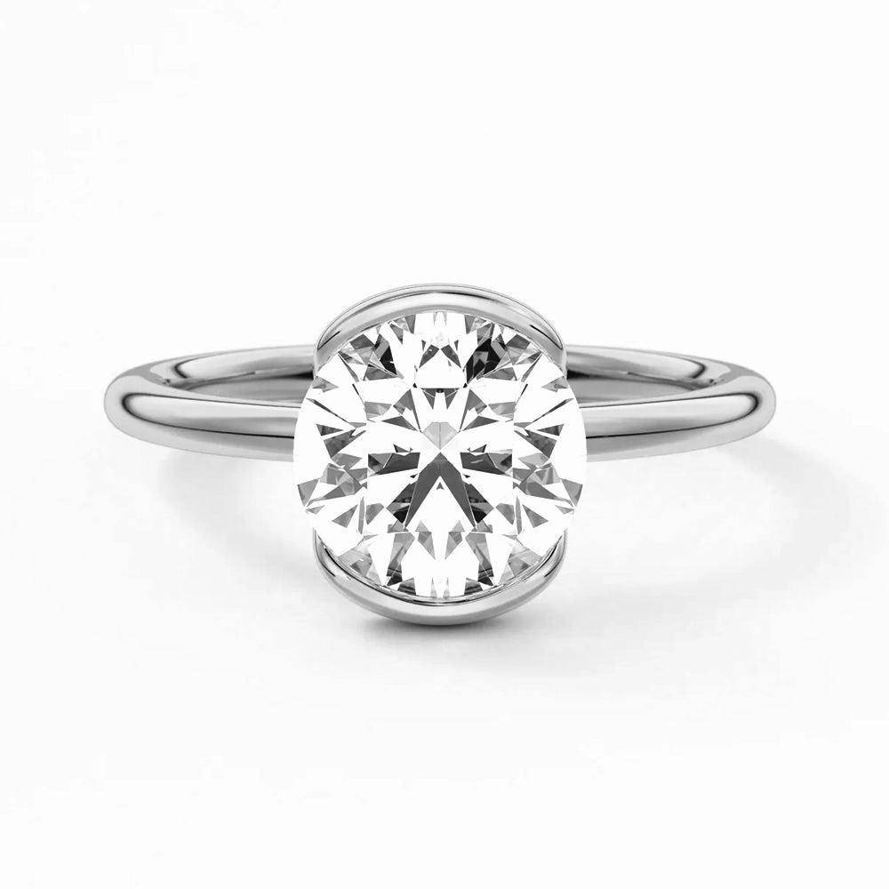 Half Bezel Moissanite Round Cut Engagement Ring Gift Choice