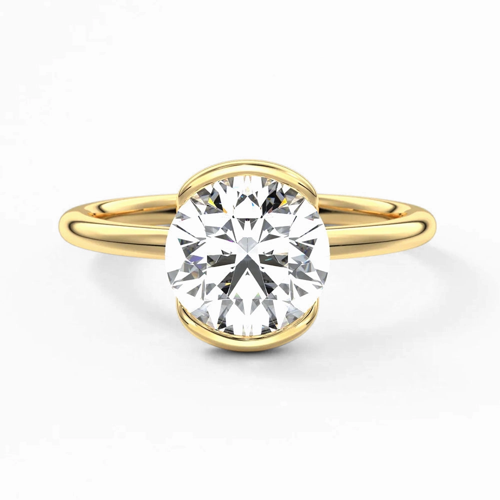 Half Bezel Moissanite Round Cut Engagement Ring Timeless Touch Holiday Gift