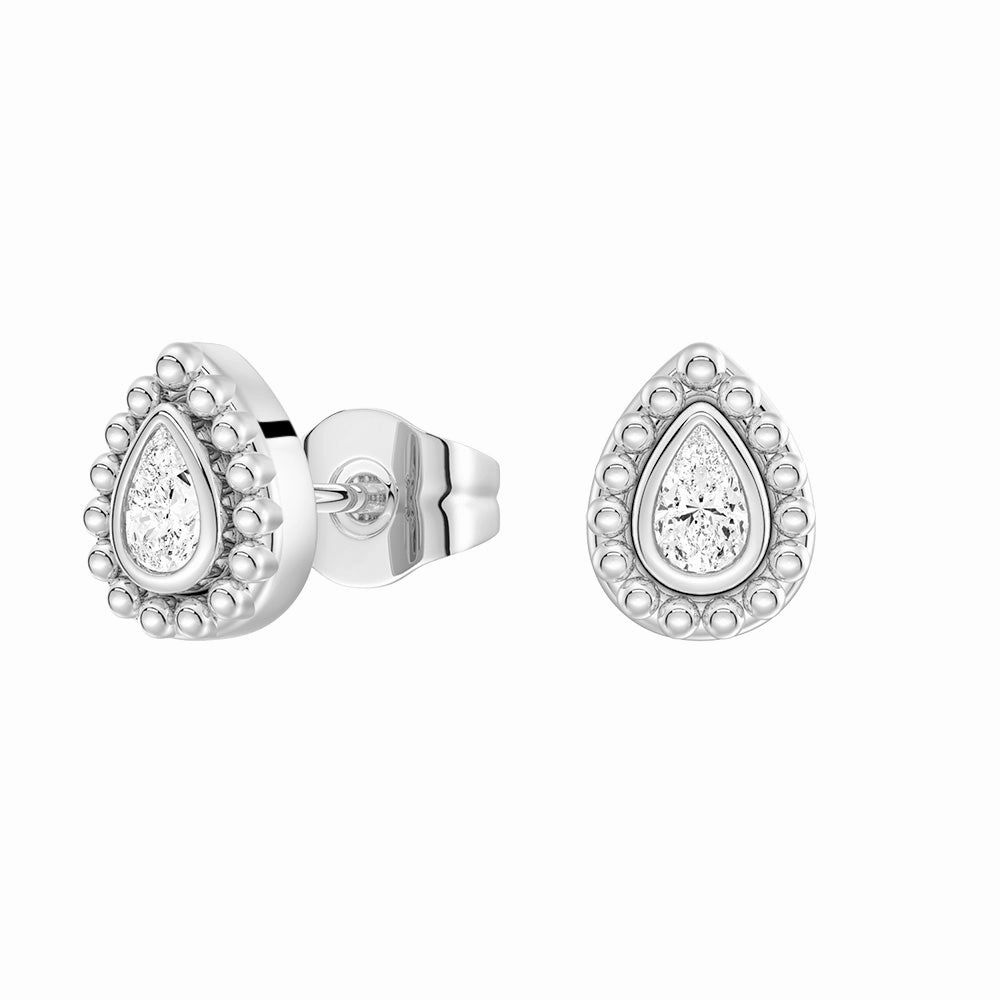 Convertible 2 in 1 Beaded Jacket Stud Earrings with Pear Cut Lab Diamond Contemporary Feel Pastel Light