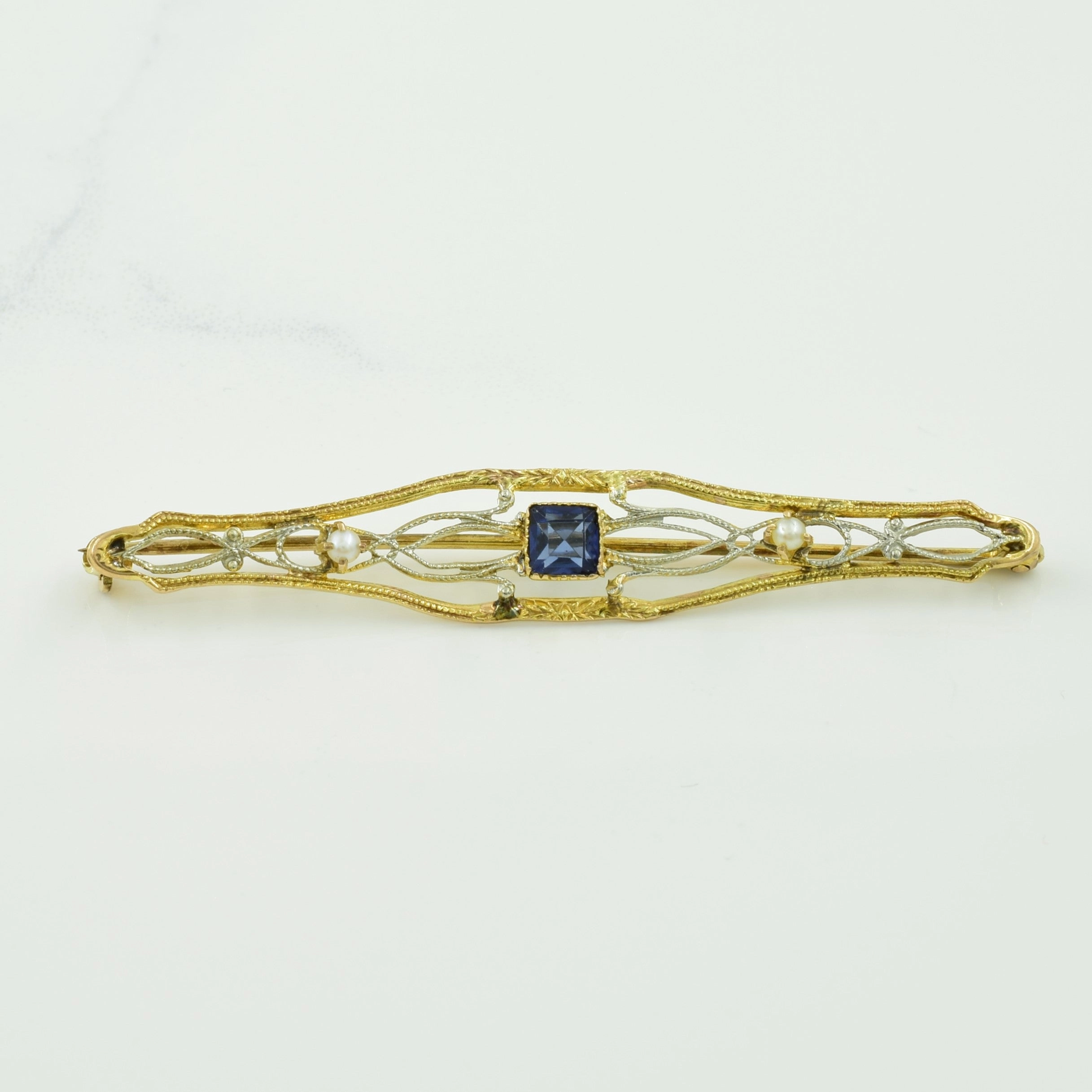 Paste (Glass) & Seed Pearl 10k Brooch | 0.85ct, 0.10ctw | Timeless Craft Design Contemporary Shine