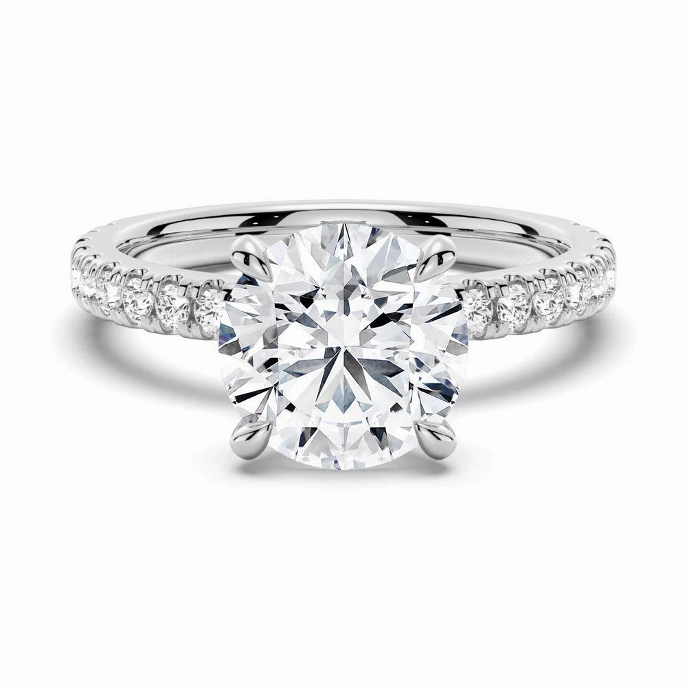 Pav?? Band Round Moissanite Engagement Ring With Hidden Halo Glistening Gem