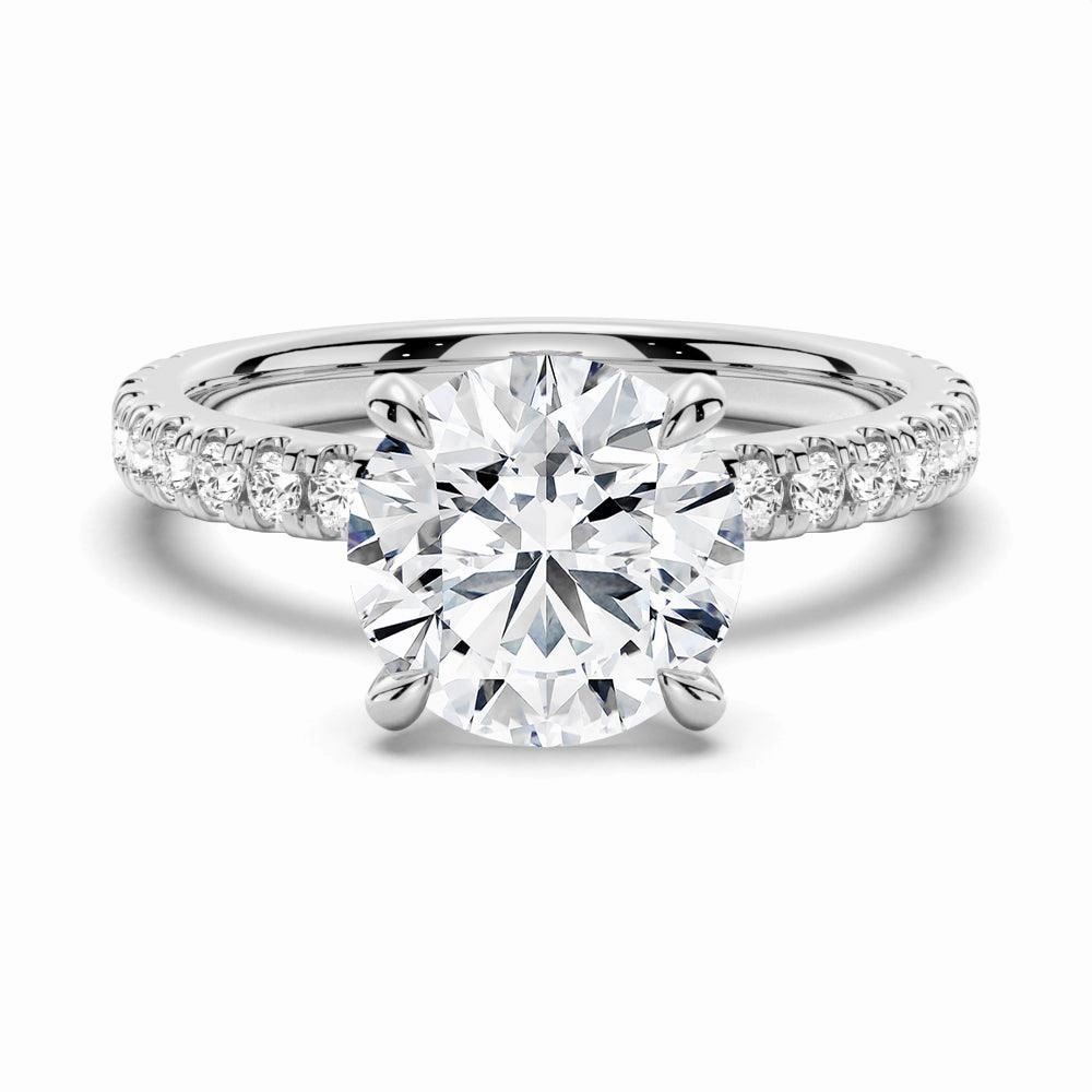 Pav?? Band Round Moissanite Engagement Ring With Hidden Halo Everyday Wear Graceful Flow