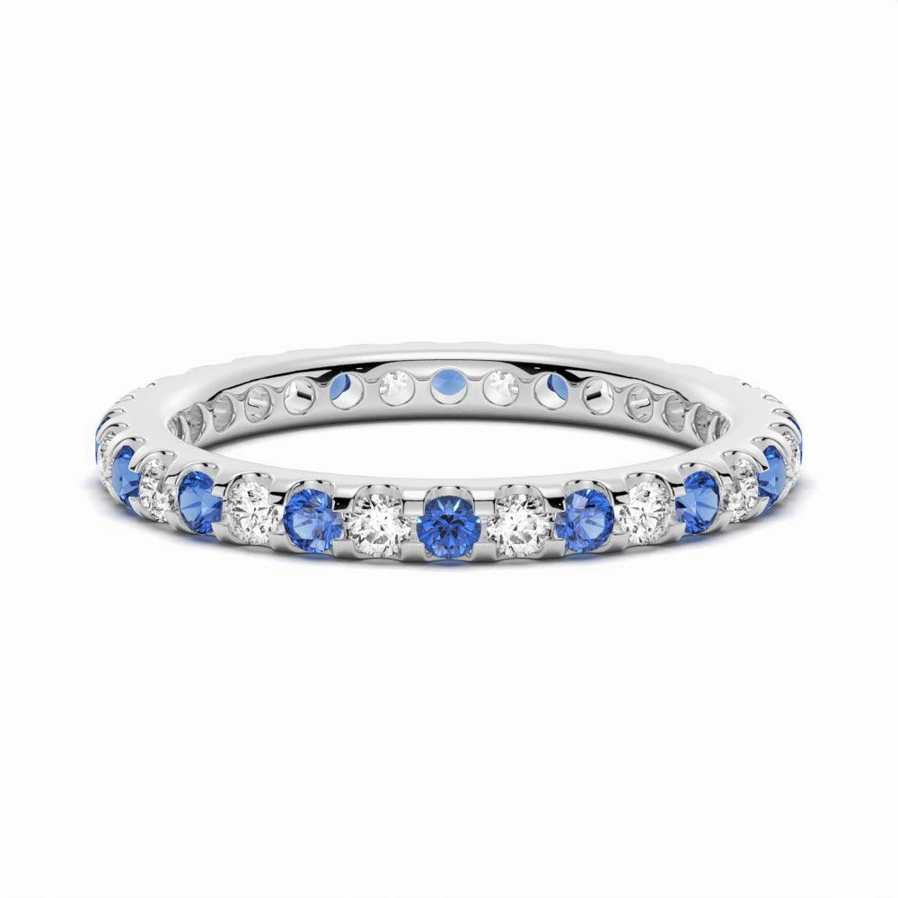 Pav?? Blue Sapphire and White Sapphire Eternity Ring Layer mood Subtle Sparkle