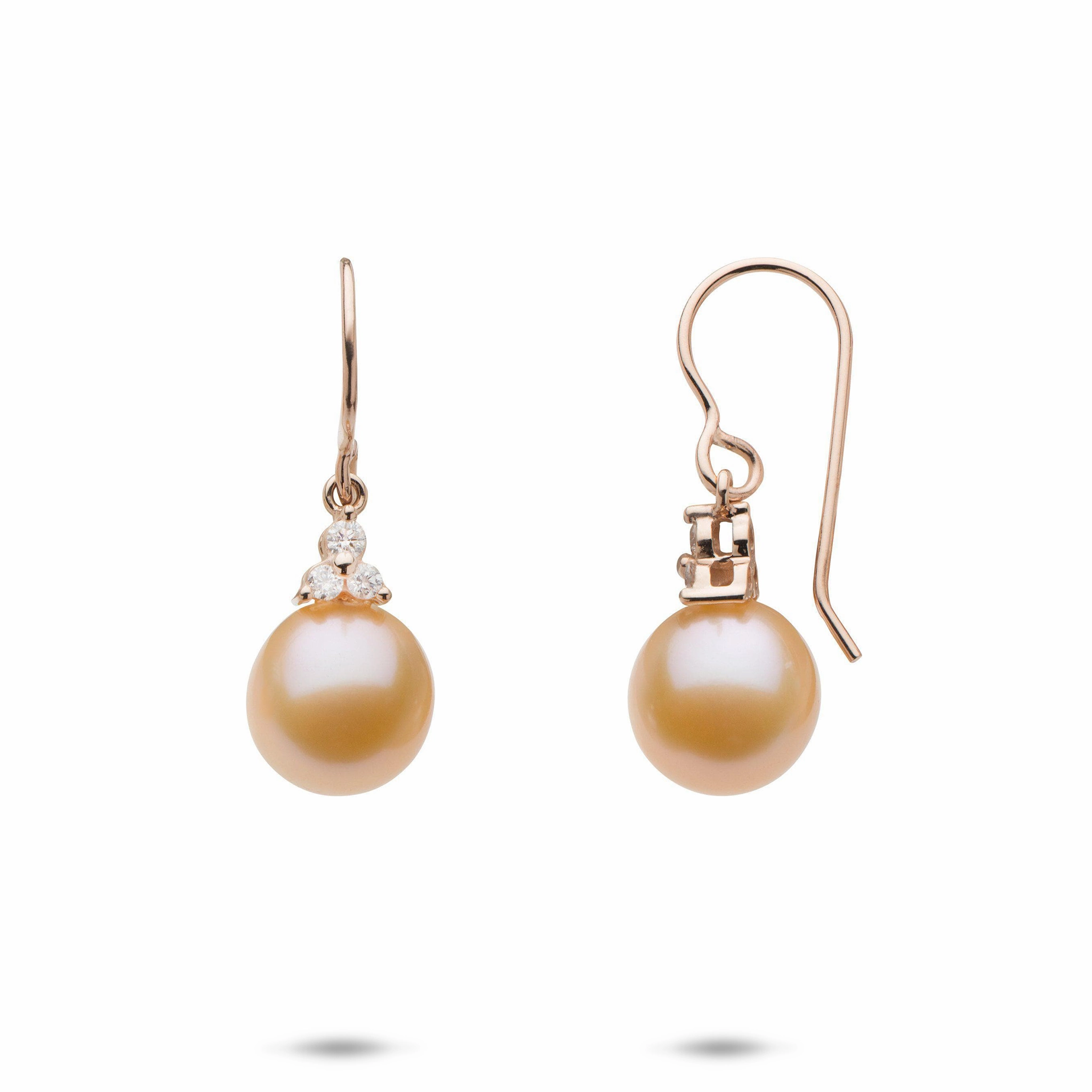 Seasonal Finish Timeless Touch Peach Freshwater Pearl Earrings in Rose Gold with Diamonds - 9-10mm