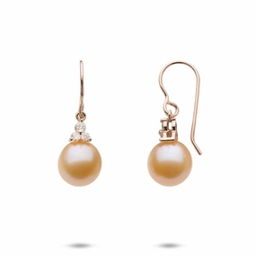 Peach Freshwater Pearl Earrings in Rose Gold with Diamonds - 9-10mm Cozy Glam