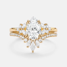 Classic Detailing Pear Cut Lab Grown Diamond Curved Engagement Ring Set 2pcs - Della