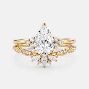 Radiant Radiance Pear Cut Lab Grown Diamond Engagement Ring Set 2pcs - Lyra
