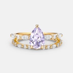 Urban Style Special Celebration Pear Cut Lab Lavender Sapphire Engagement Ring Set 2pcs - Thalia