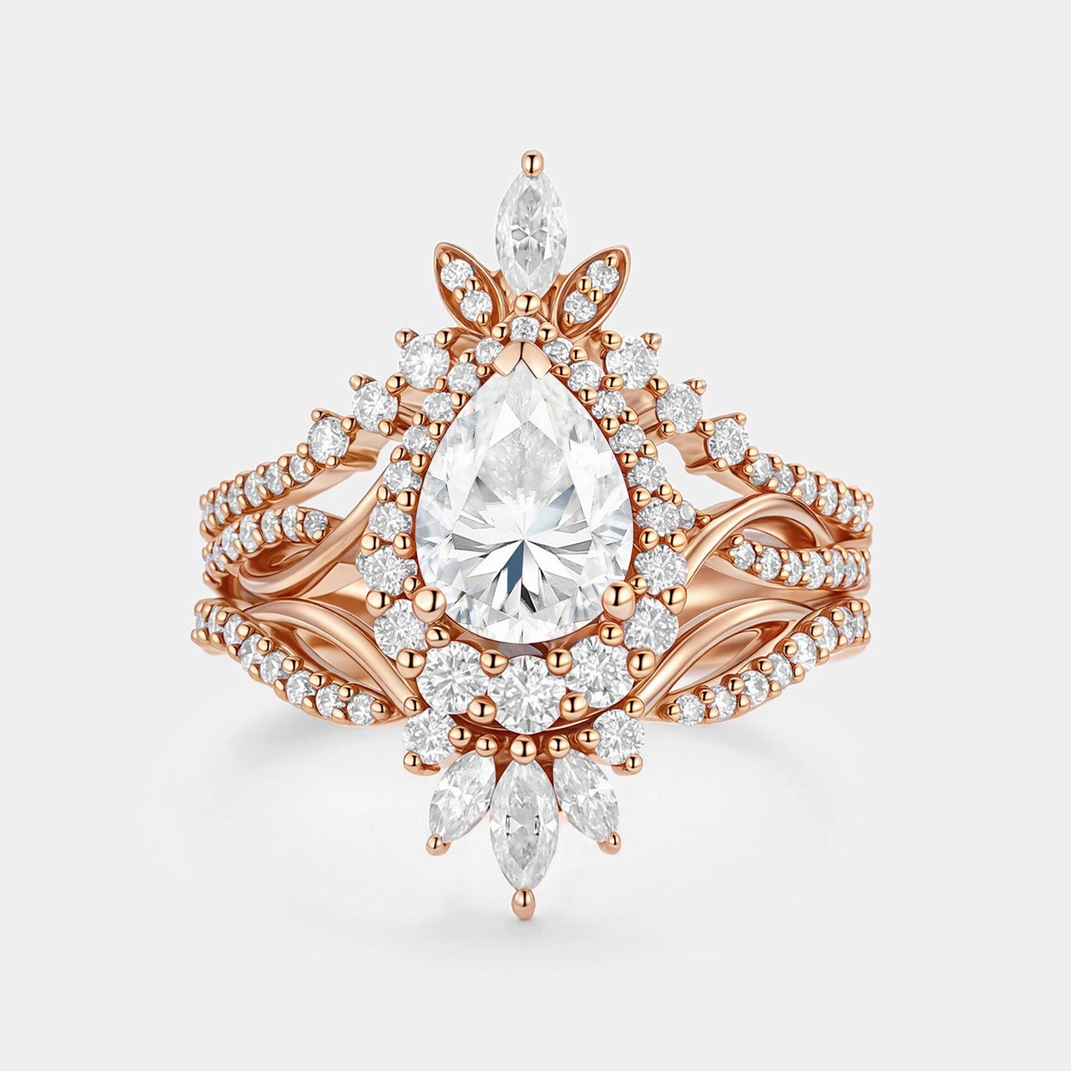 Refined Mood handmade touch Pear Cut Lab Sapphire&Lab Ruby Signature Vintage Ring Set 3pcs