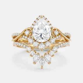 Pear Cut Moissanite Cluster Engagement Ring Set 2pcs Vogue Accent family gathering