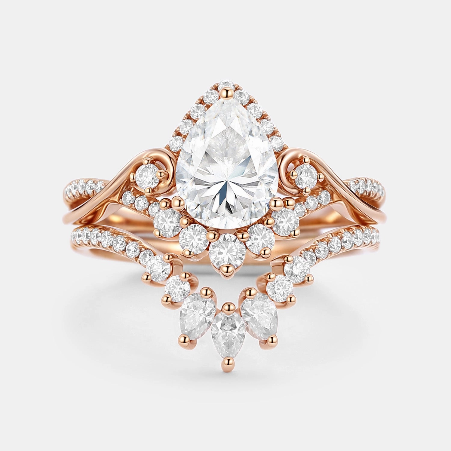 Pear Cut Moissanite Cluster Engagement Ring Set 2pcs Classy Vibe