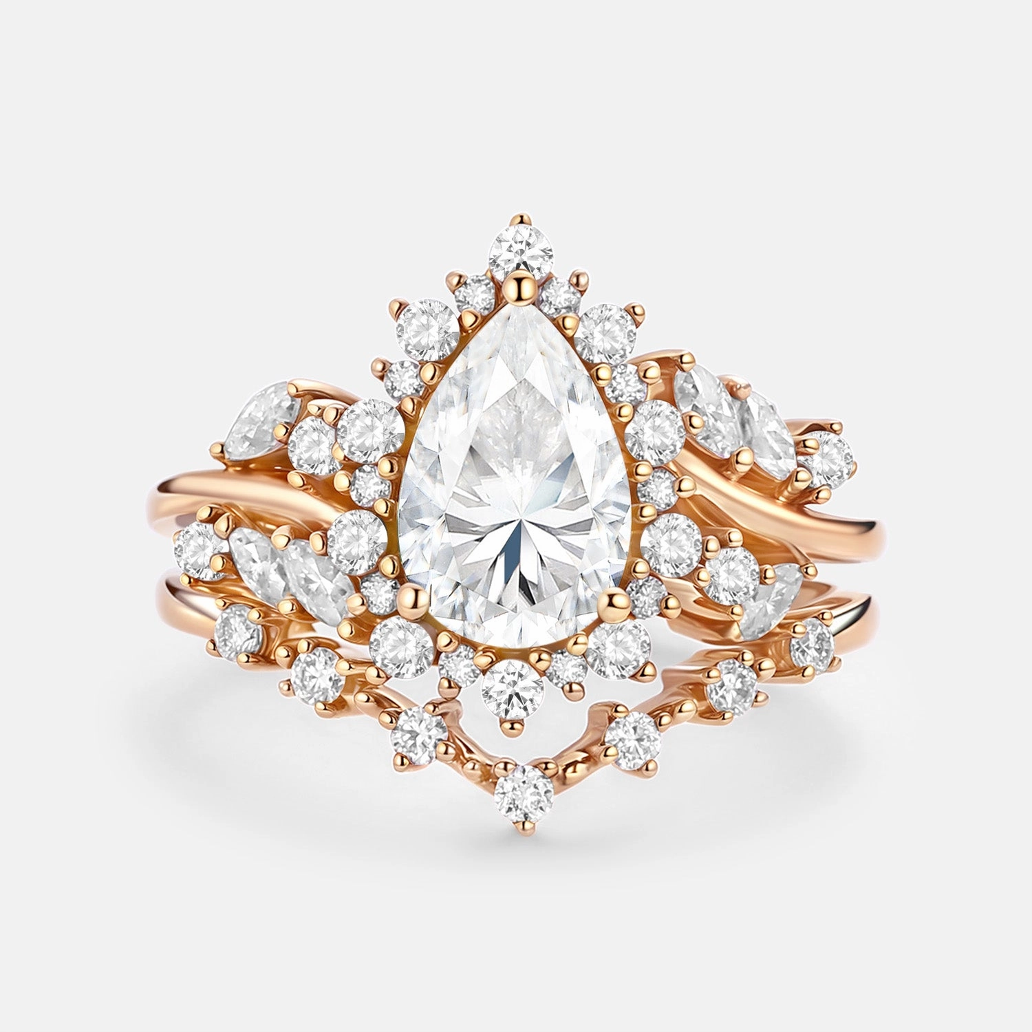 Radiant Form Gift Season Pear Cut Moss Agate Cluster Engagement Ring Set 2pcs - Kaelin