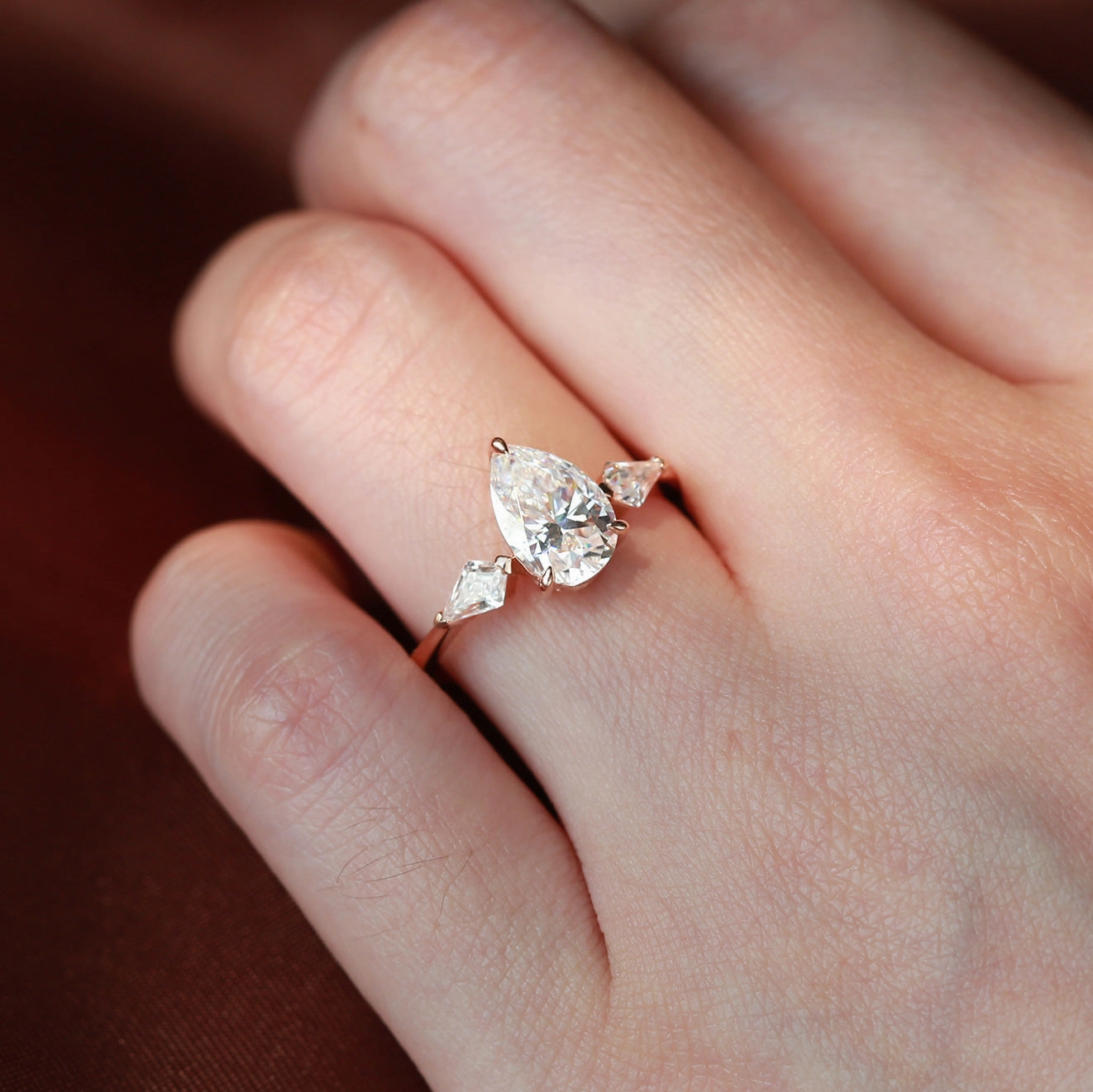 Statement Accessory Pear Cut Three-stone Moissanite Engagement Ring