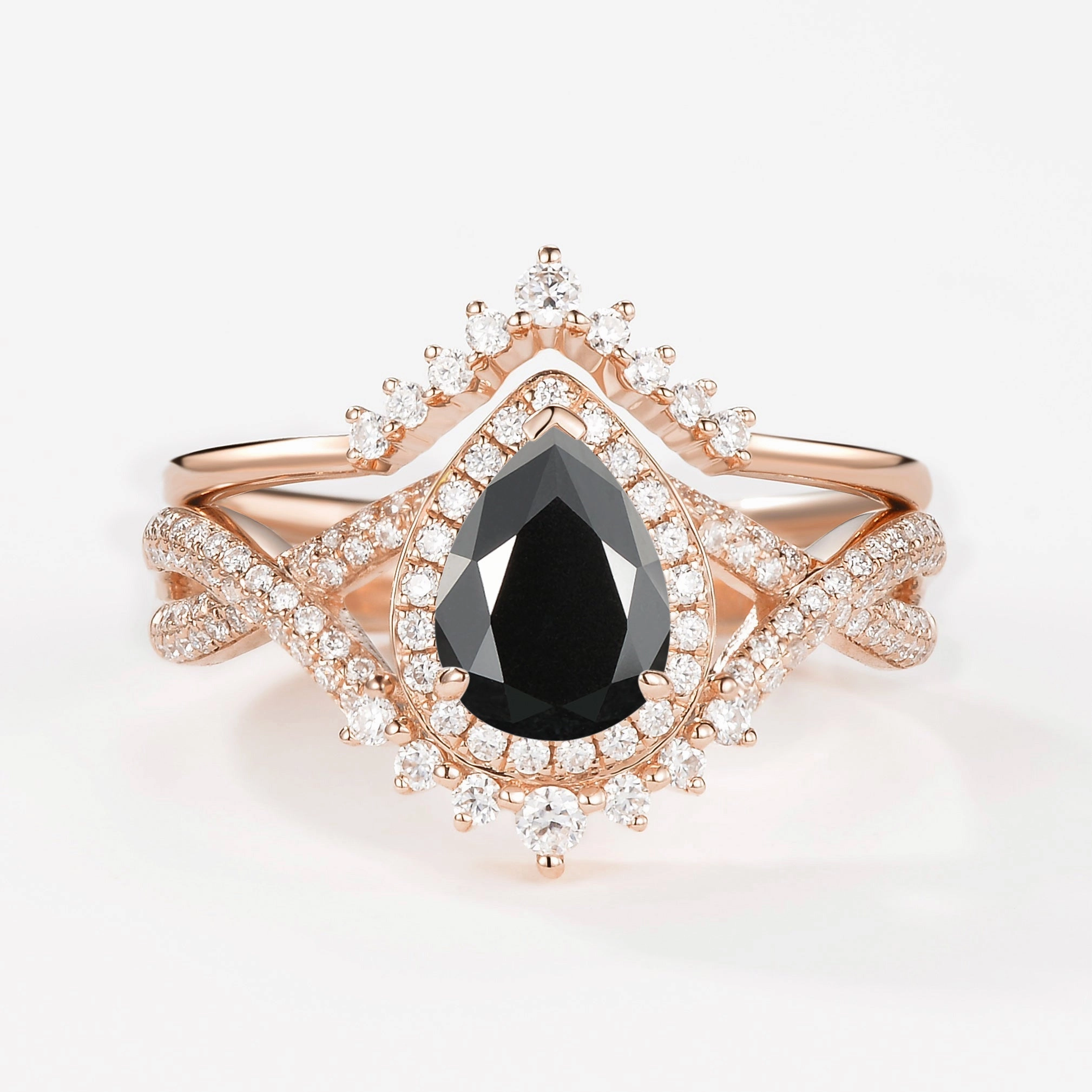 Pear Moissanite Halo Infinity Ring Set 2pcs - Valentina Versatile Shine Versatile Sparkle