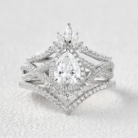 Glam Vibes Pear Moissanite Halo Infinity Ring Sets 3pcs