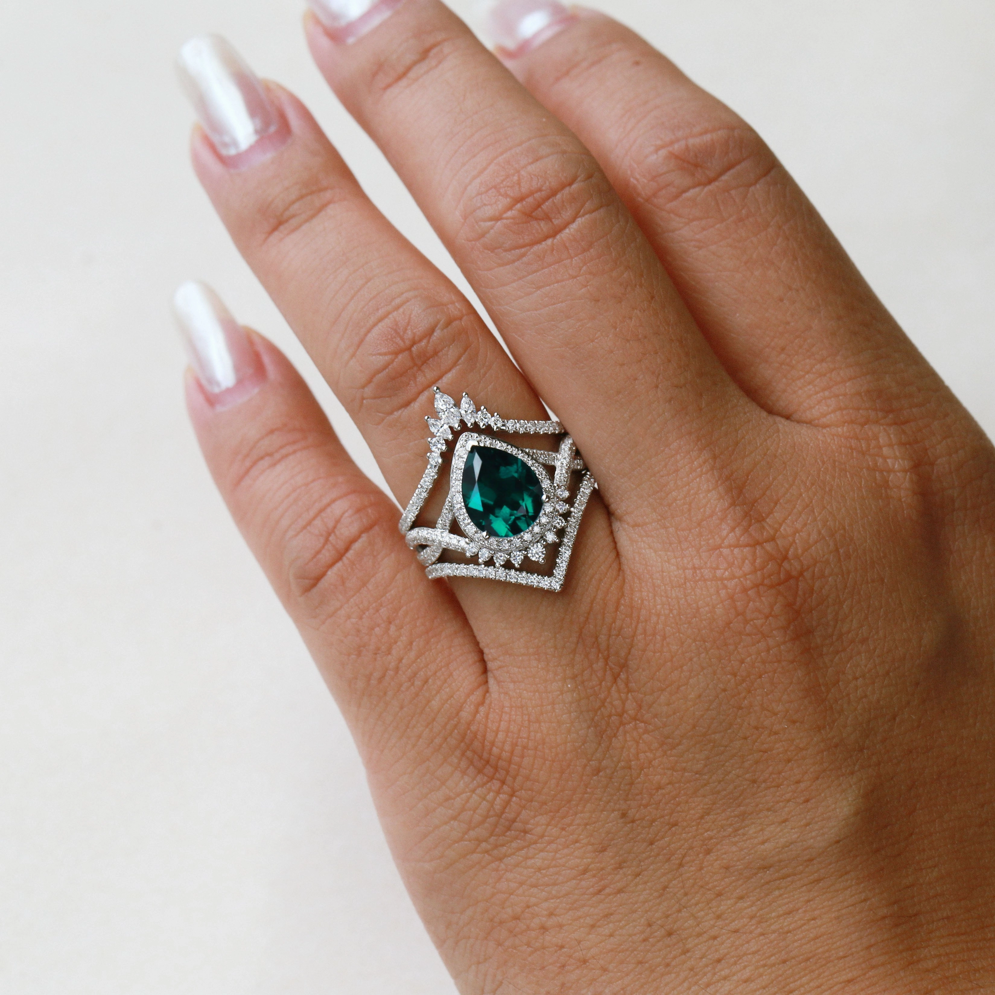 Refined Look Pear Moissanite Halo Infinity Ring Sets 3pcs