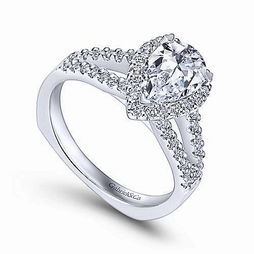 Glam Party Personal Accent Pear Shaped Halo Diamond Engagement Ring 14K White Gold