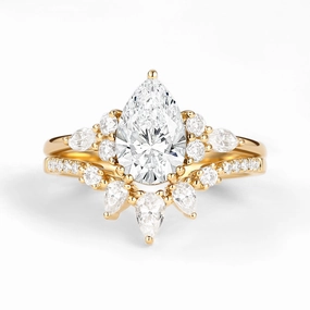 Outdoor Glam High-Quality Piece Pear Shaped Lab Grown Diamond Gold Ring Set 2pcs - Sage