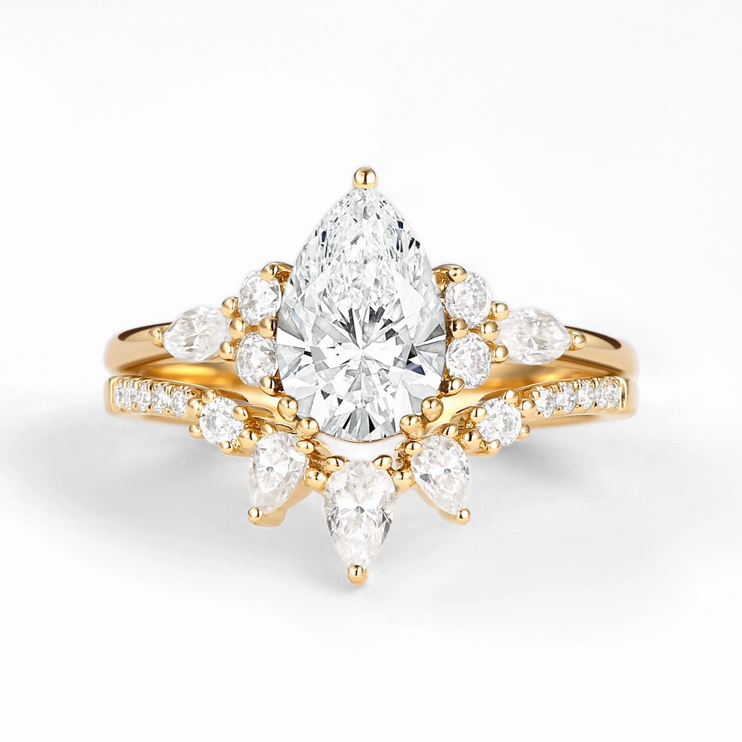 Outdoor Glam High-Quality Piece Pear Shaped Lab Grown Diamond Gold Ring Set 2pcs - Sage
