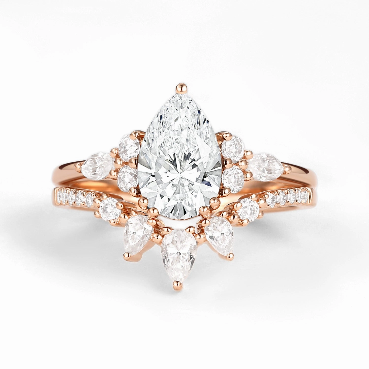 Pear Shaped Lab Grown Diamond Gold Ring Set 2pcs - Sage Opulent Look Timeless Craft