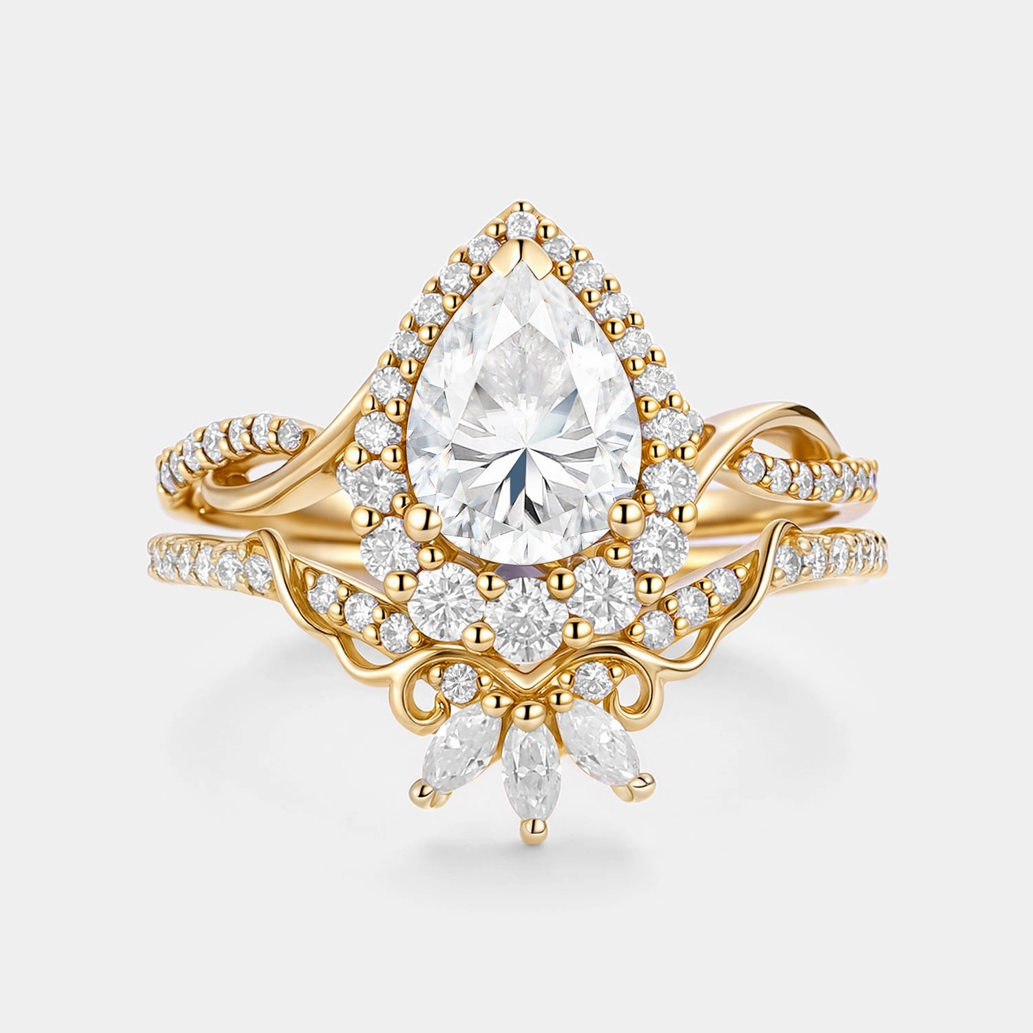 Classic Appeal True Accent Pear Shaped  Moissanite Engagement Ring Set 2pcs - Vynne