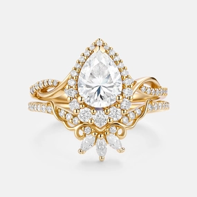 Classic Appeal True Accent Pear Shaped  Moissanite Engagement Ring Set 2pcs - Vynne