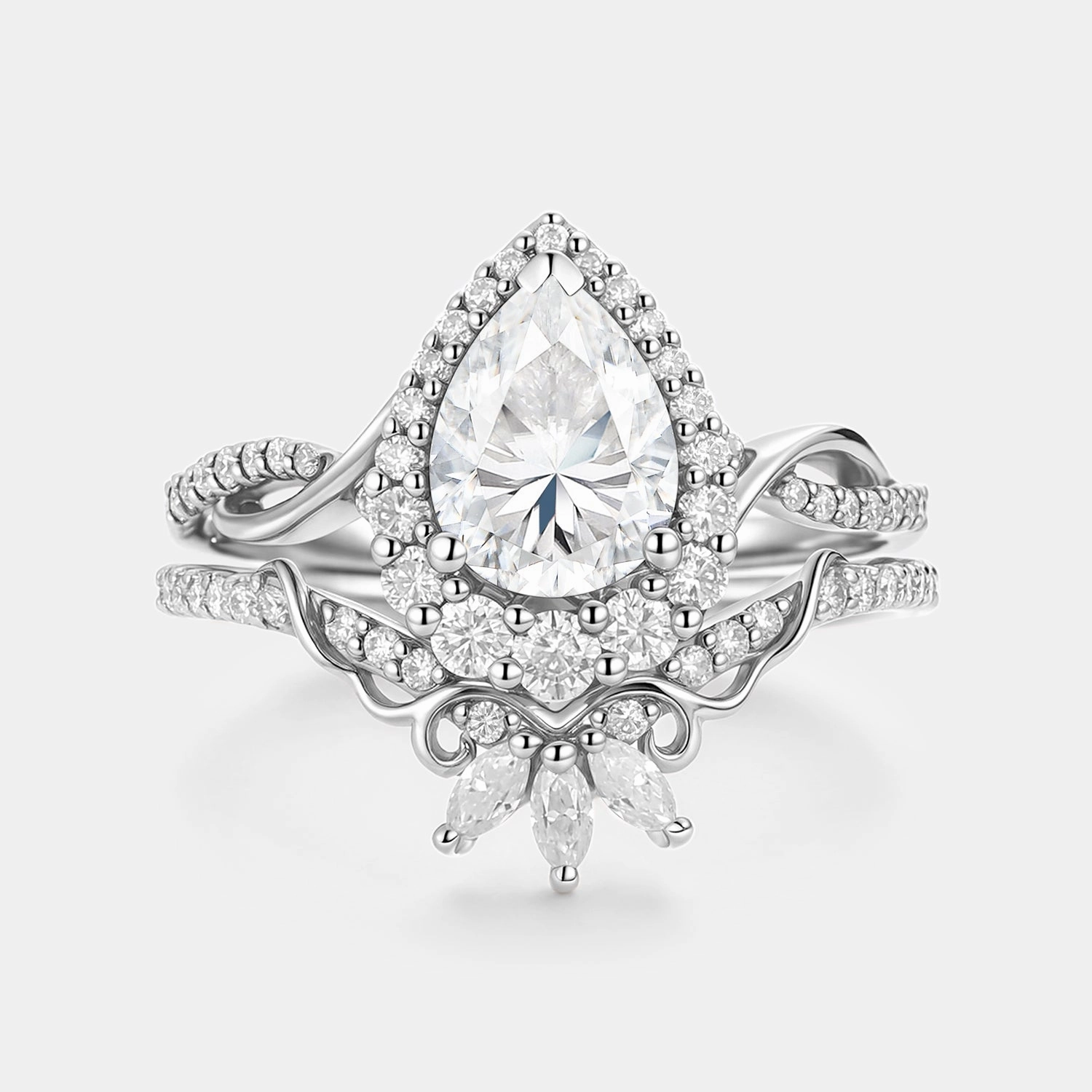 Charming Treasures Pear Shaped  Moissanite Engagement Ring Set 2pcs - Vynne