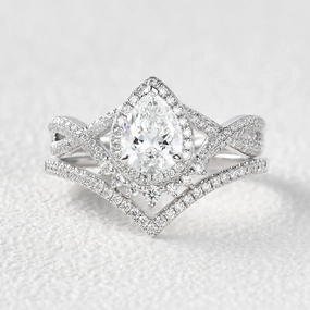 Pear Shaped Moissanite Infinity Gold Ring Set 2pcs Anniversary Gift Dreamy Mood