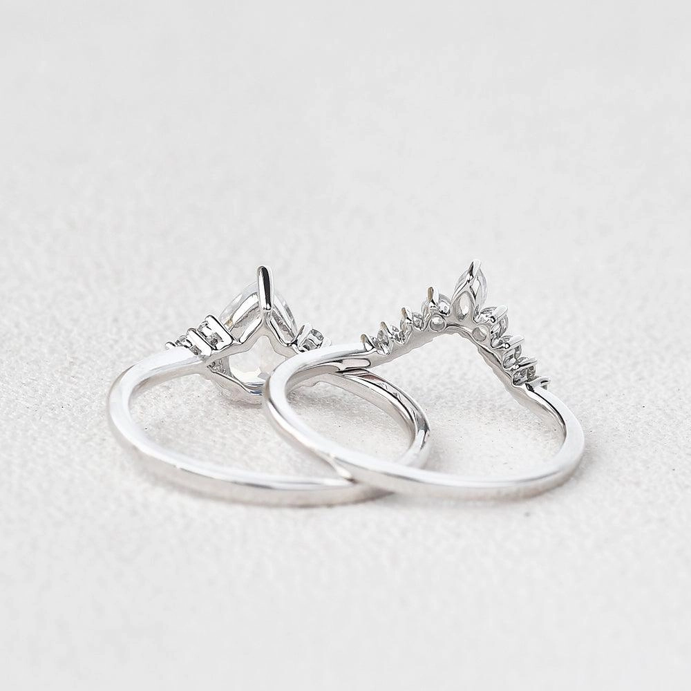 Pear Shaped Moonstone Vintage Inspired Ring Set 2pcs Fashion Layer