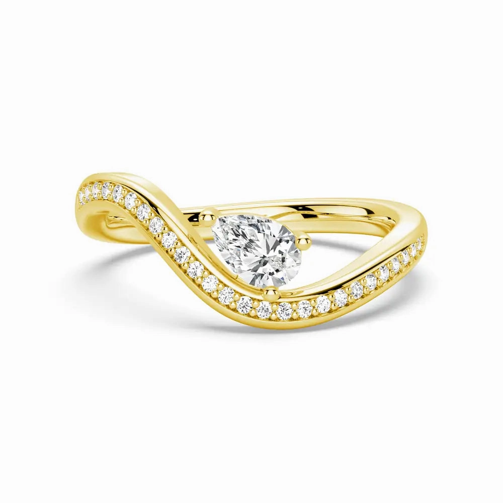 Pear Shaped Solitaire Pav?? Wave Promise Ring Dazzling Craft