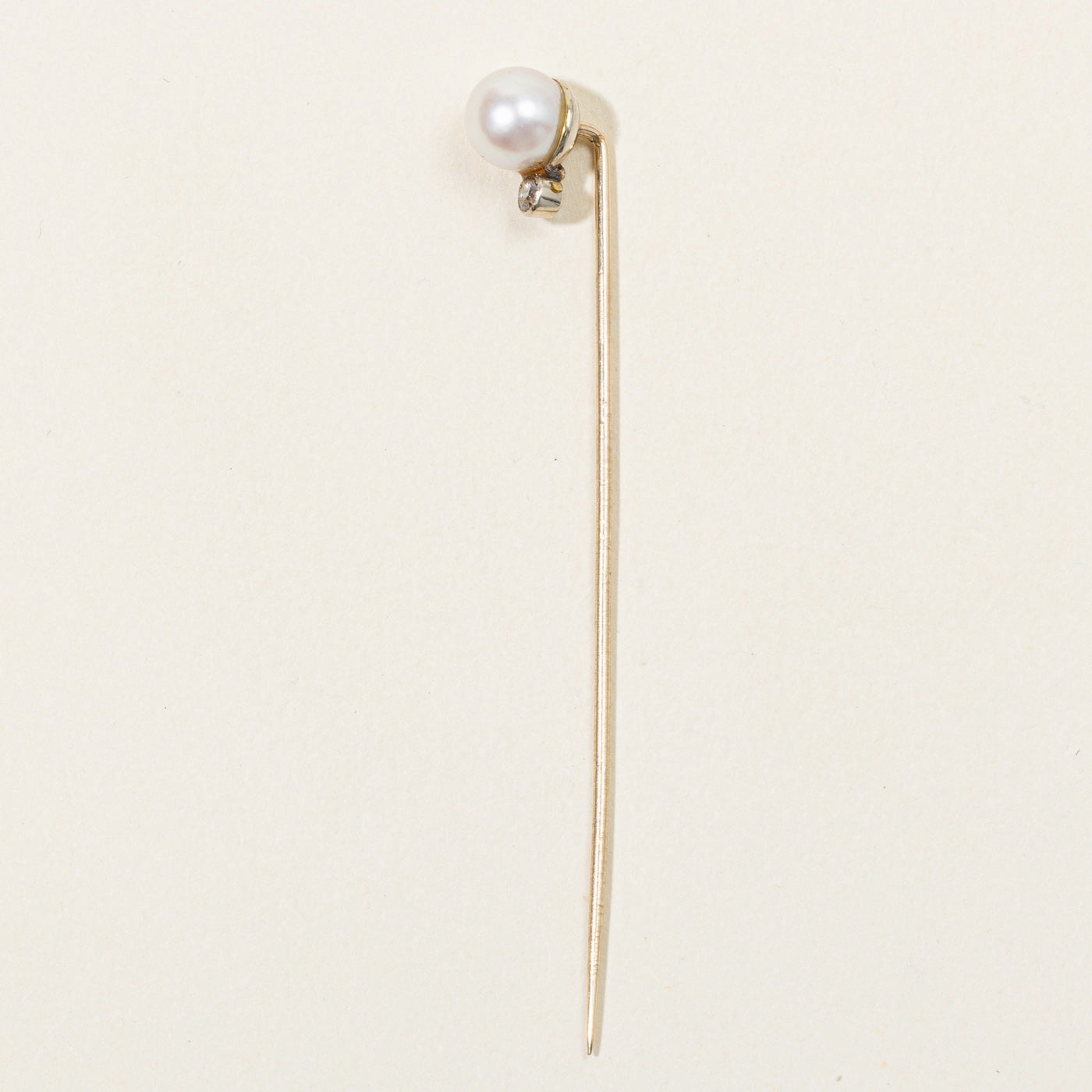 Pearl & Old European Cut Diamond Pin | 7mm Pearl, 0.04ct | Classic Pairing Beauty Element