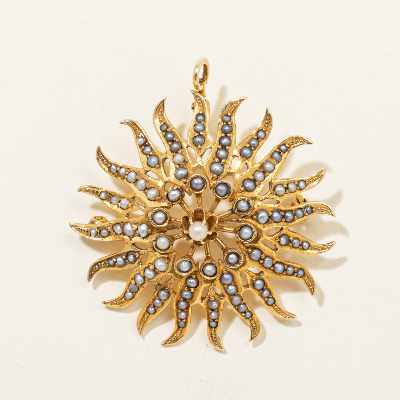 Luxury Spark Smooth Glow Pearl Sunburst Convertible Pendant & Brooch