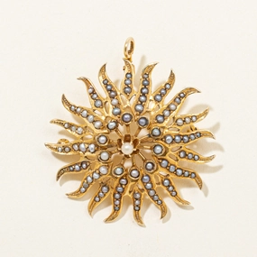 Luxury Spark Smooth Glow Pearl Sunburst Convertible Pendant & Brooch