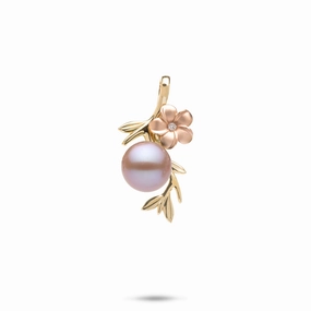 Pearls in Bloom Plumeria Lavender Freshwater Pearl Pendant in Two Tone Gold with Diamonds - 25mm Elegant Fit