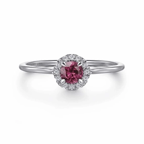 14K White Gold Pink Tourmaline and Diamond Halo Promise Ring Light tone