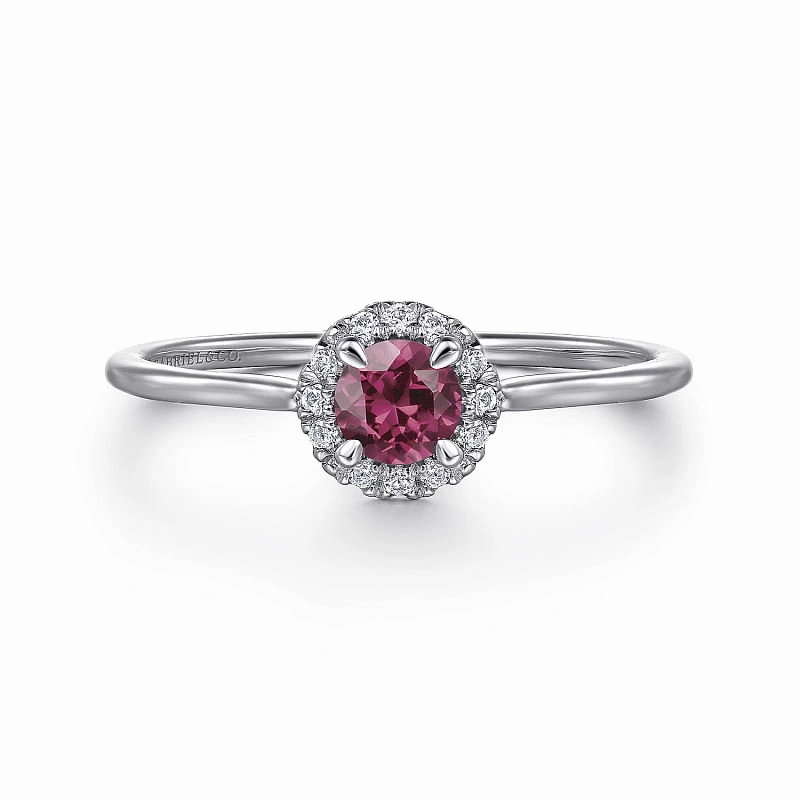 Infinite Style 14K White Gold Pink Tourmaline and Diamond Halo Promise Ring