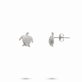 Honu Earrings in White Gold with Diamonds - 10mm Dainty Spark Clean Style