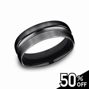 Black Titanium Wedding Band with High Polished Center Impeccable Touch Ornate Edge