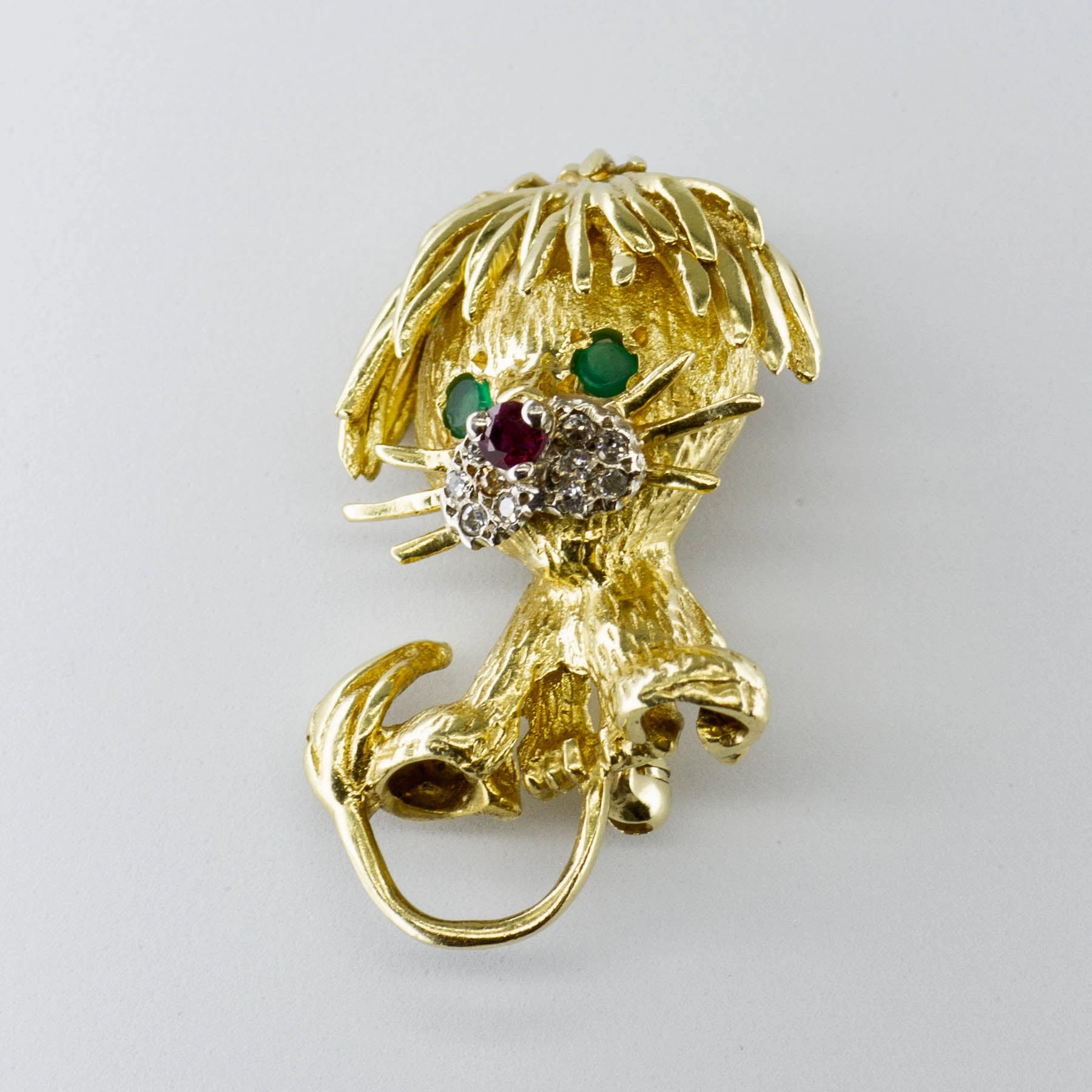 Ruby, Emerald and Diamond 14k Lion Brooch| 0.06ctw, 0.04ctw 0.04ctw | premium design daily accessory