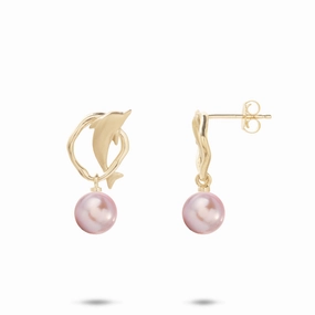 Pick A Pearl Bubble Dolphin Earrings in Gold - 13mm Monochrome Look Seasonal Accent