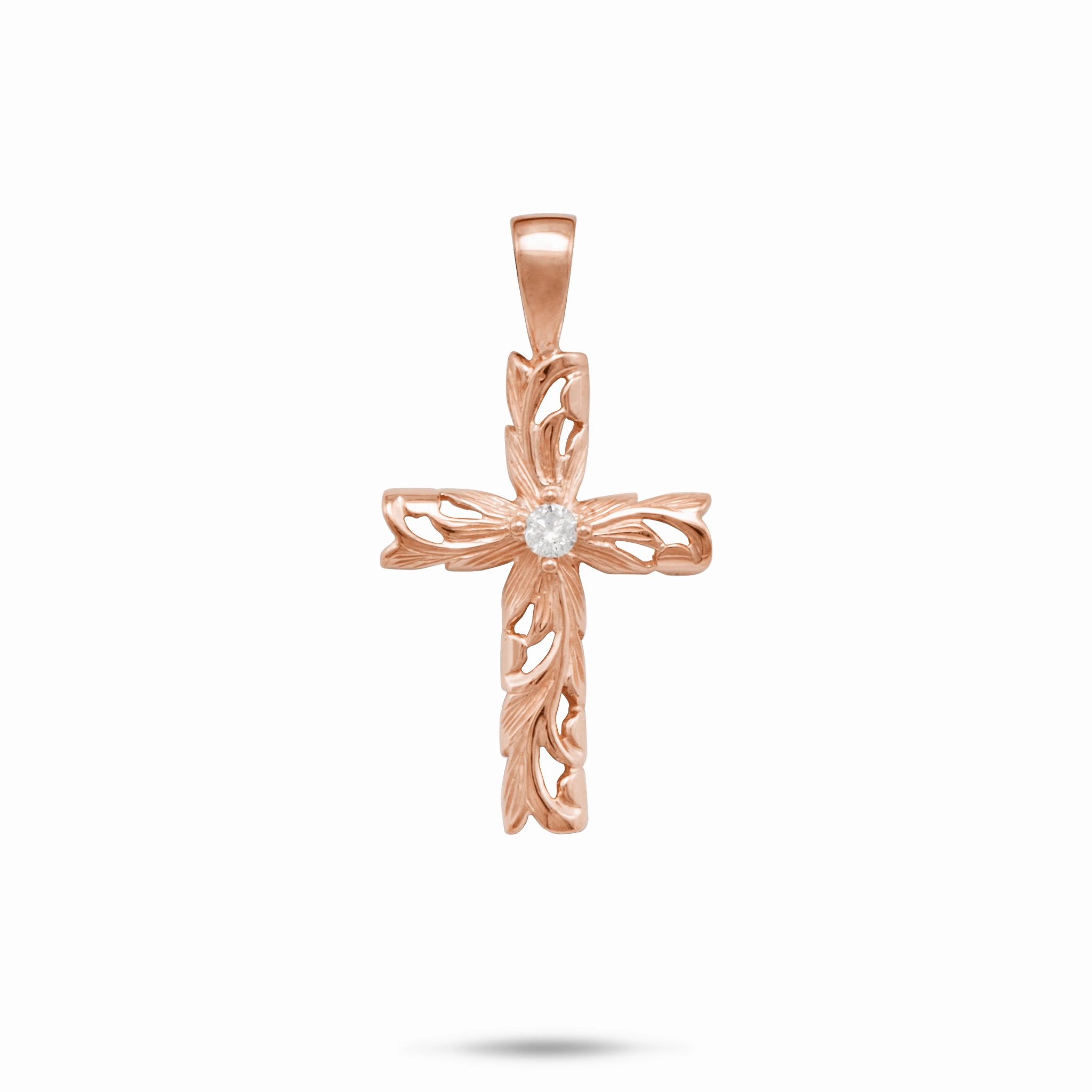 Valentine Token Wardrobe Staple Hawaiian Heirloom Old English Scroll Cross Pendant in Rose Gold with Diamond - 23mm