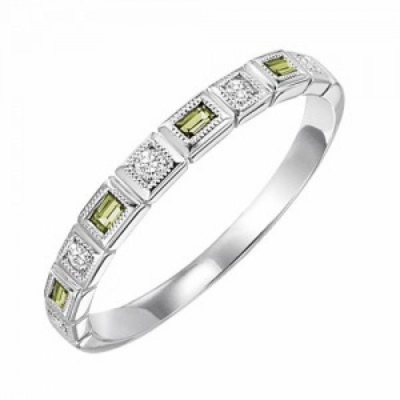 Durable Style Peridot Birthstone Emerald Cut Diamond Ring 10K White Gold